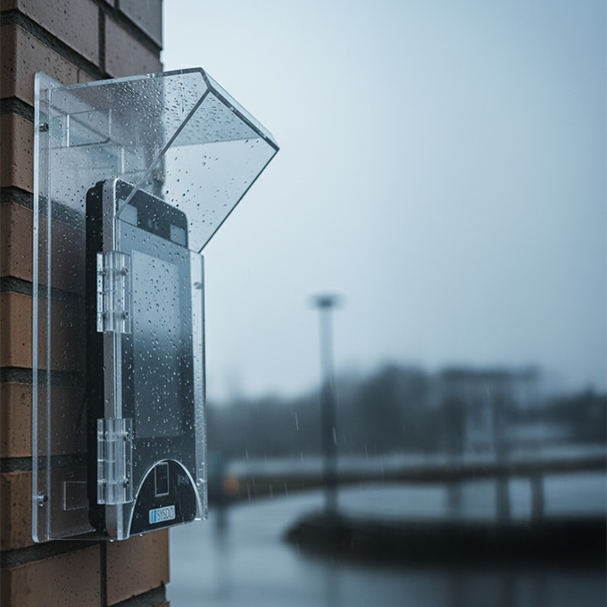 Terminál s přídavnou stříškou proti dešti