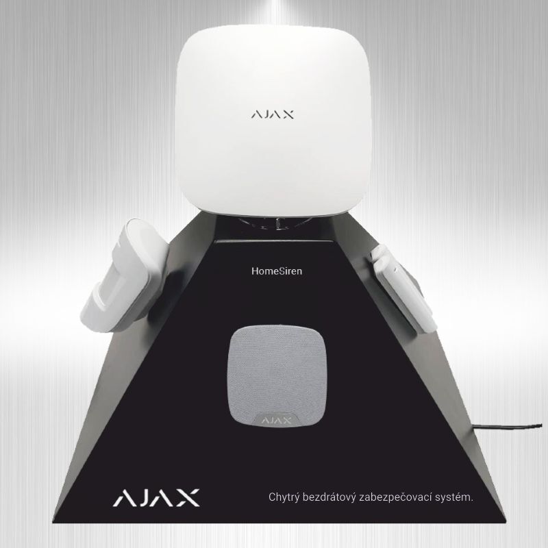 Prezentační stojan ve tvaru pyramidy AJAX vybavený maketami