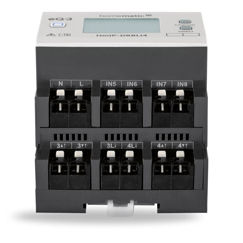 Žaluziový akční člen s LCD - na DIN lištu, 4 kanály - HmIP-DRBLI4