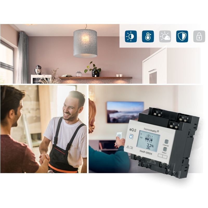 Spínací akční člen s LCD - až 64 A, na DIN lištu, 4 kanály - HmIP-DRSI4