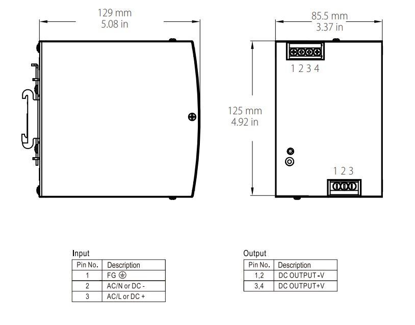 YSDN-480-24 Zdroj DC 24V/480W 20A, DIN