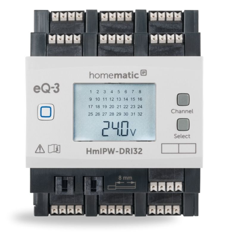 Drátový vstupní modul s LCD - na DIN lištu, 32 kanálů - HmIPW-DRI32