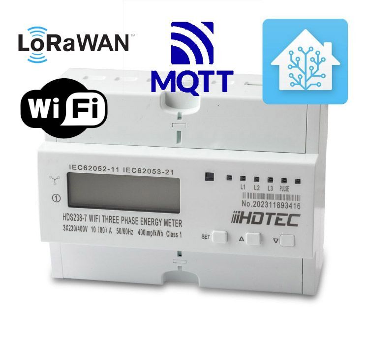 HDS238-7LR LoRaWAN MQTT, SENZORA WiFi třífázový elektroměr, 3X230/400V 80A, LCD display