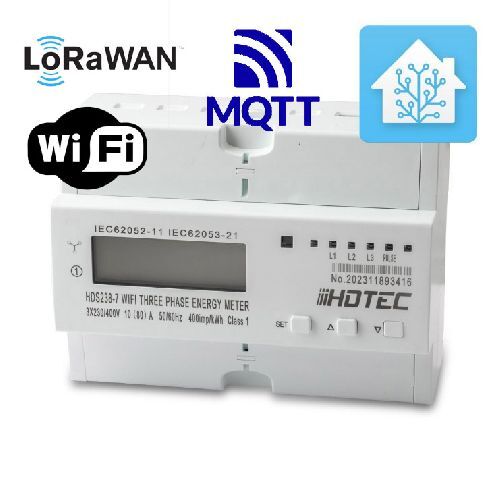 HDS238-7HA LoRaWAN MQTT, SENZORA WiFi třífázový elektroměr, 3X230/400V 80A, LCD display