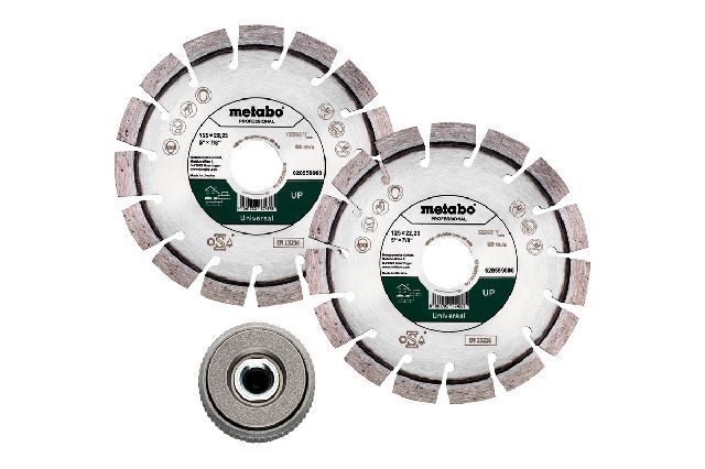 Sada: 2x diamantový řezný kotouč 125x22,23mm, „UP“ + 1x rychloupínací matice M 14
