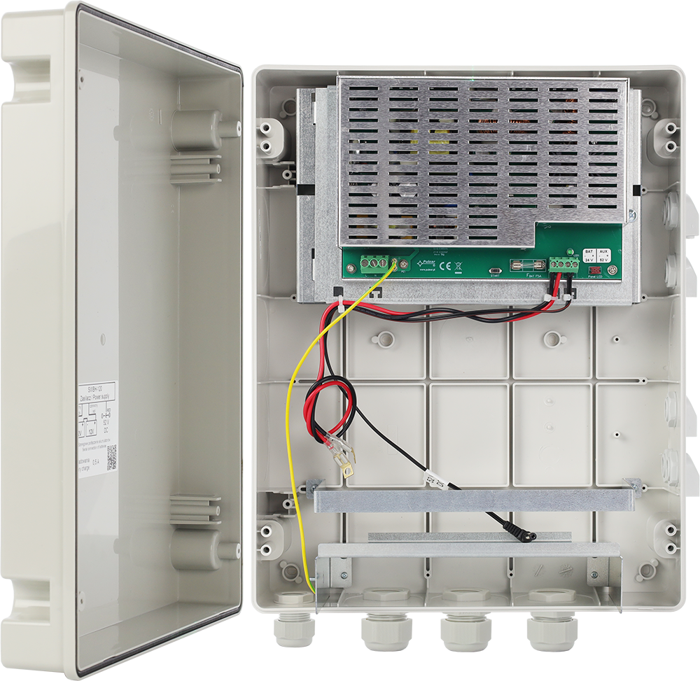 SWBH-120 Power supply system for PoE switches with battery backup, 52VDC/2x12A/120W, IP44