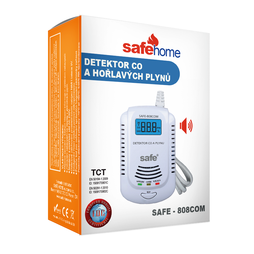 Kombinovaný detektor CO, hořlavých a výbušných plynů SAFE 808COM