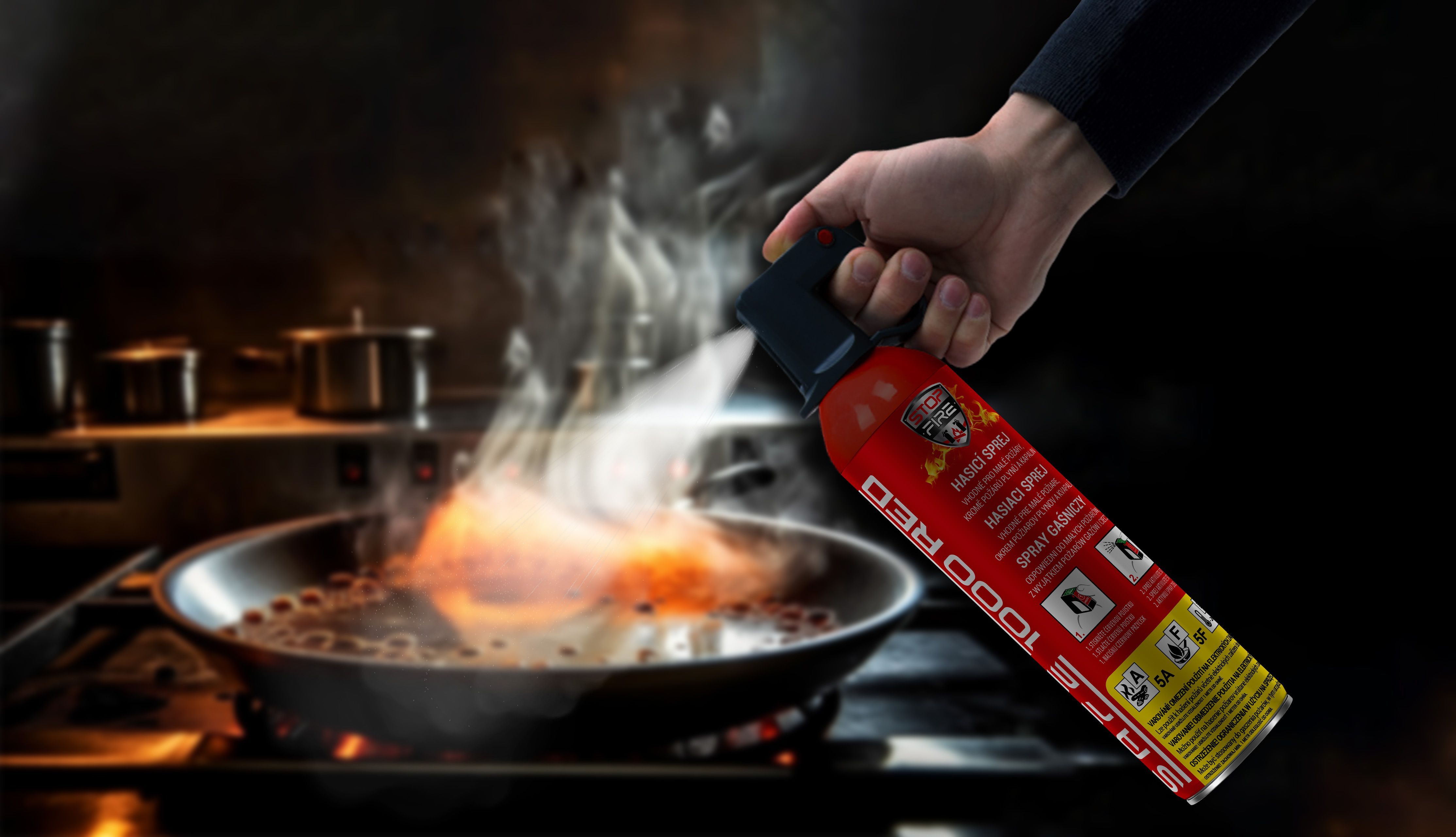 SET Fire extinguishing spray SAFE 1000 ml + holder SAFE 100C
