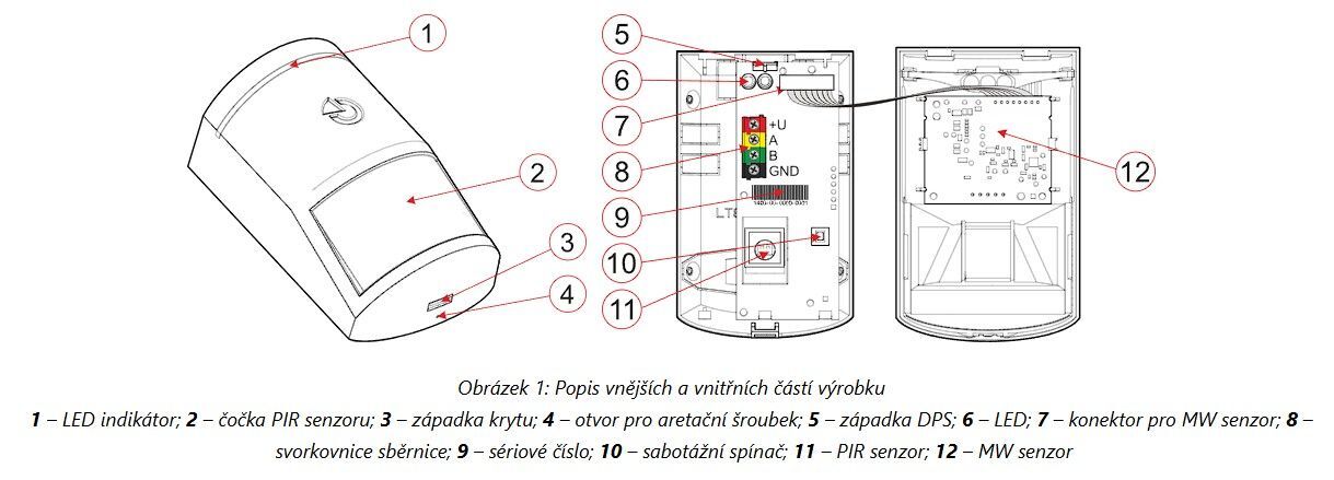 JA-121PW Sběrnicový duální PIR + MW detektor pohybu