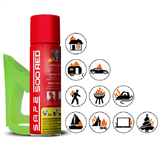 SET Fire extinguishing spray SAFE 500RED + holder SAFE 50F