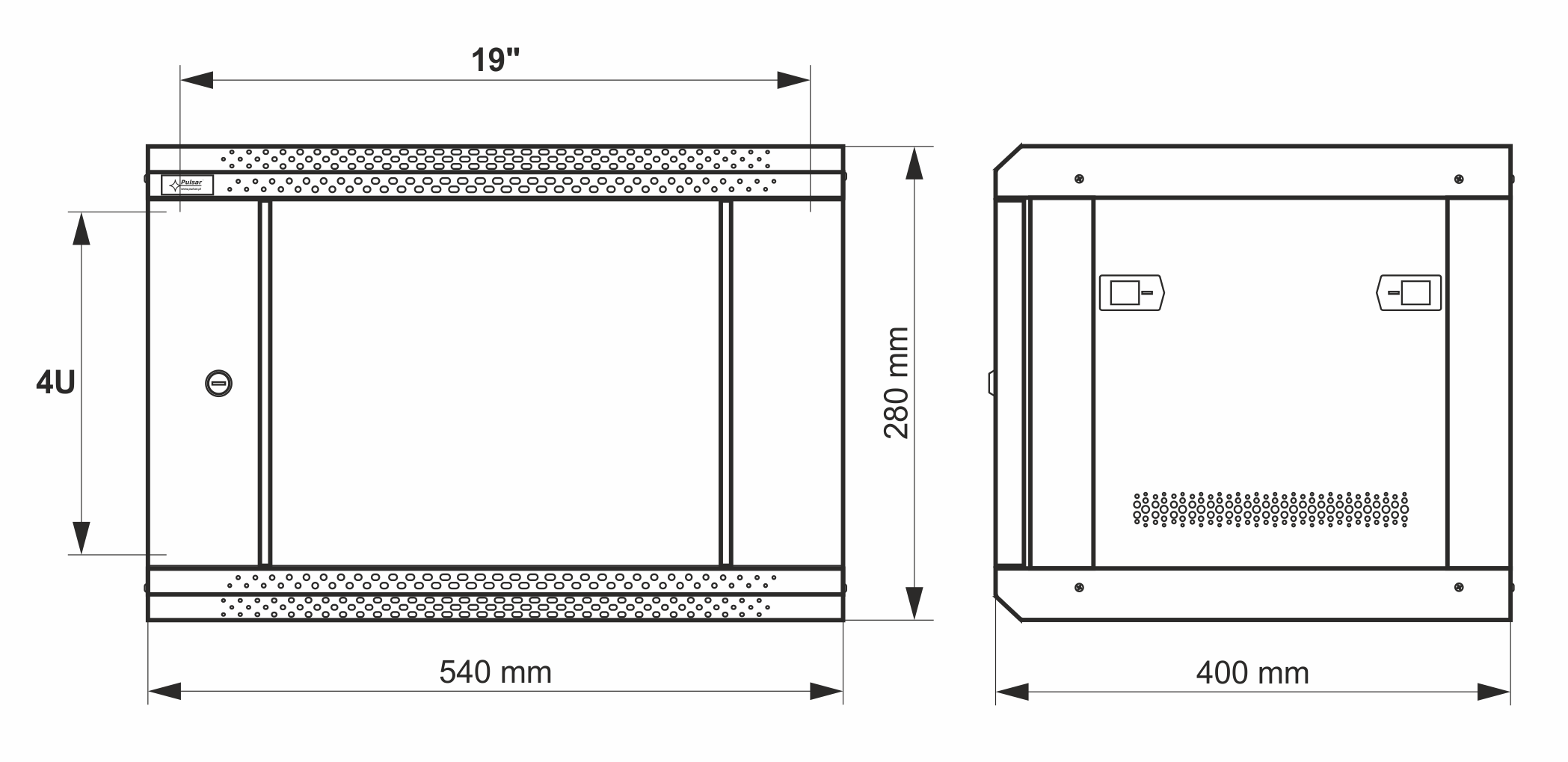RWA454-B skříň 4U / 19” RACK, nástěnná, černá, 540x400