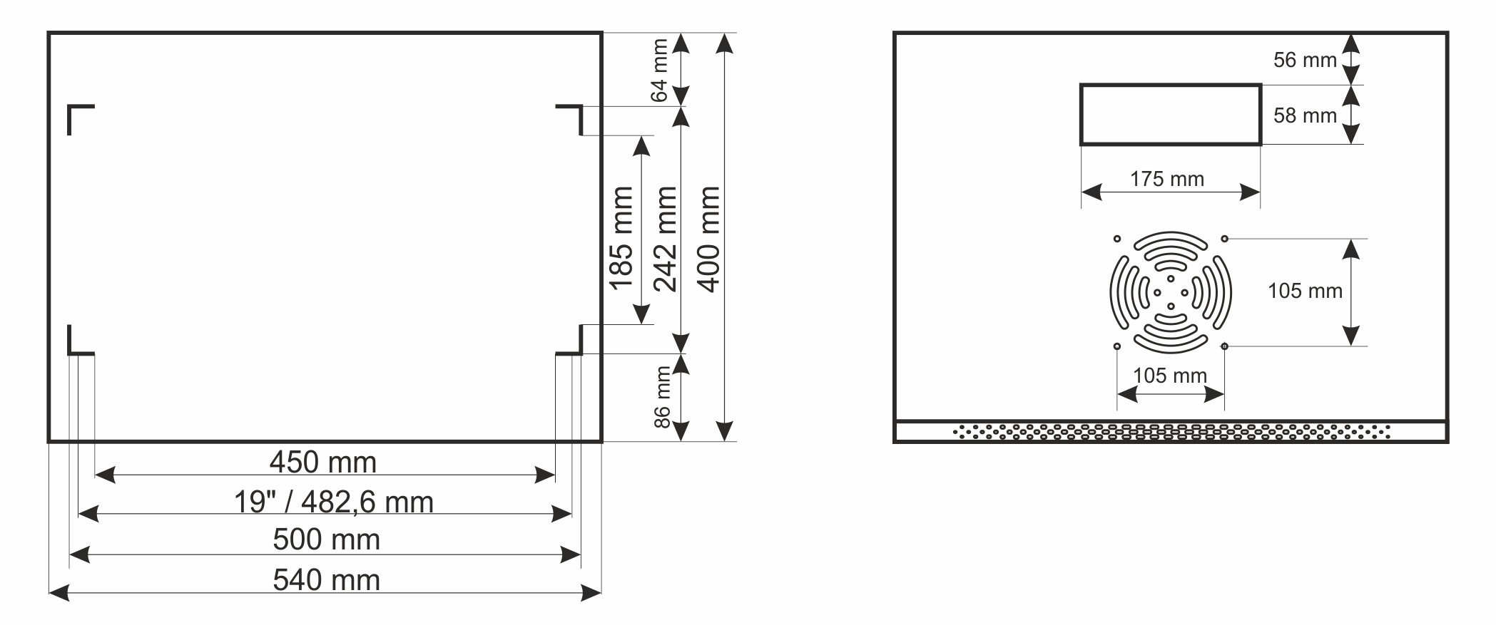 RWA454-B skříň 4U / 19” RACK, nástěnná, černá, 540x400