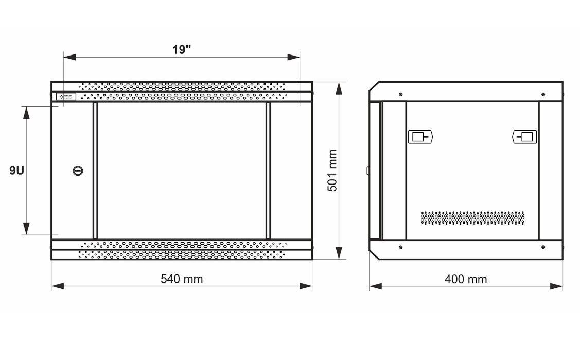 RWA954-B skříň 9U / 19” RACK, nástěnná, černá, 540x400