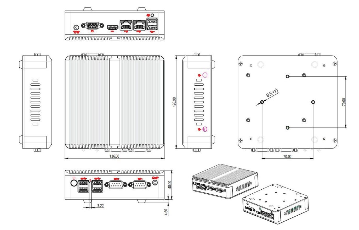 IPC118 J6412 (2 x LAN) s 8GB DDR4, 128GB M.2 SATA SSD, 12V/3A
